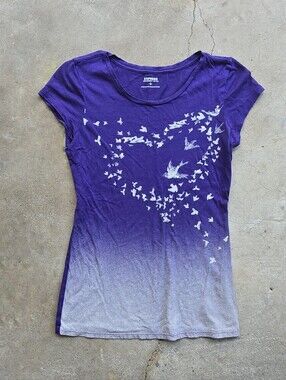 vtg y2k express ombre sequin flock birds indie scene punk baby tee